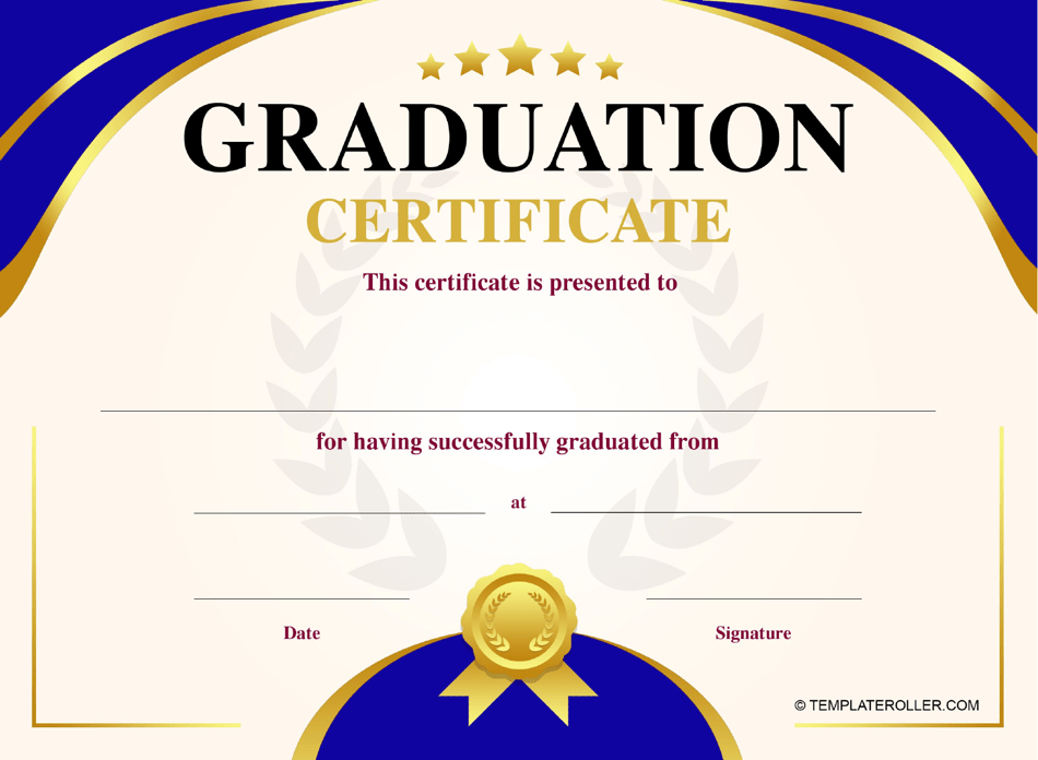 Graduation Certificate Template - Blue and Yellow Download Printable ...
