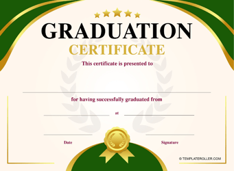 Document preview: Graduation Certificate Template - Green and Yellow