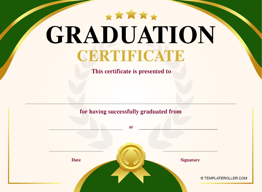 Graduation Certificate Template - Green and Yellow