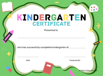Document preview: Kindergarten Certificate Template - Green