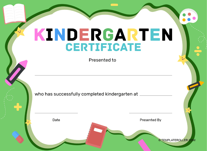 Kindergarten Certificate Template - Green Download Pdf