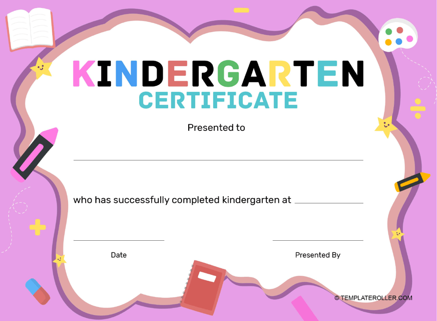 Kindergarten Certificate Template - Pink Download Pdf