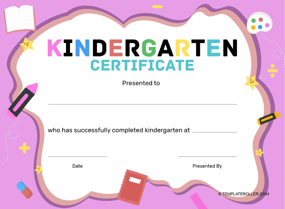 Kindergarten Certificate Template - Pink, Page 1