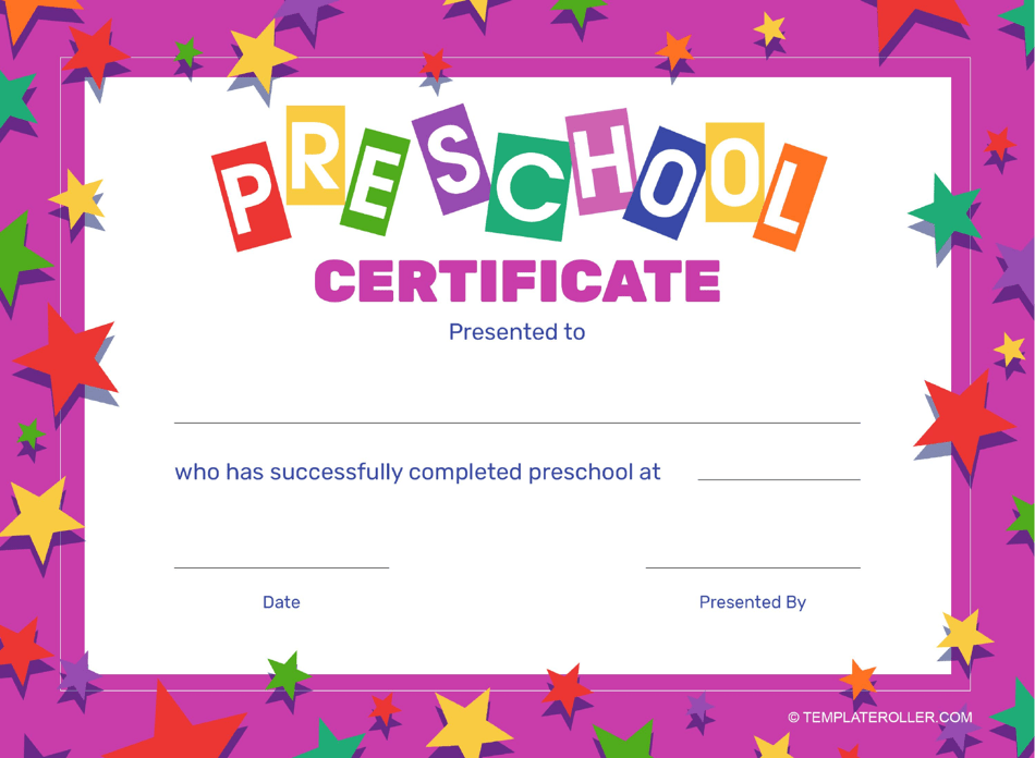 Preschool Certificate Template - Pink Frame With Stars Download ...