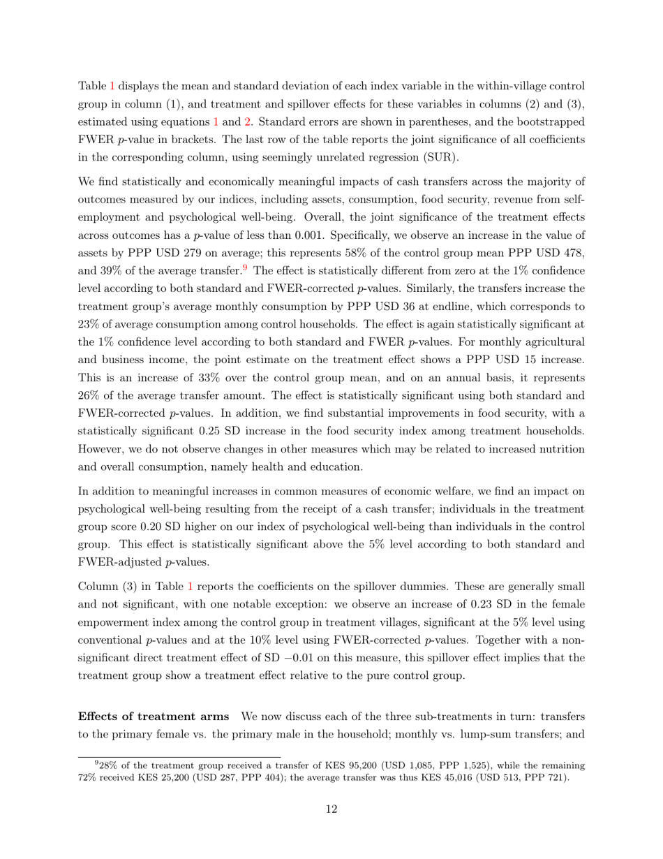Policy Brief: Impacts of Unconditional Cash Transfers - Johannes Haushofer, Jeremy Shapiro, Page 12