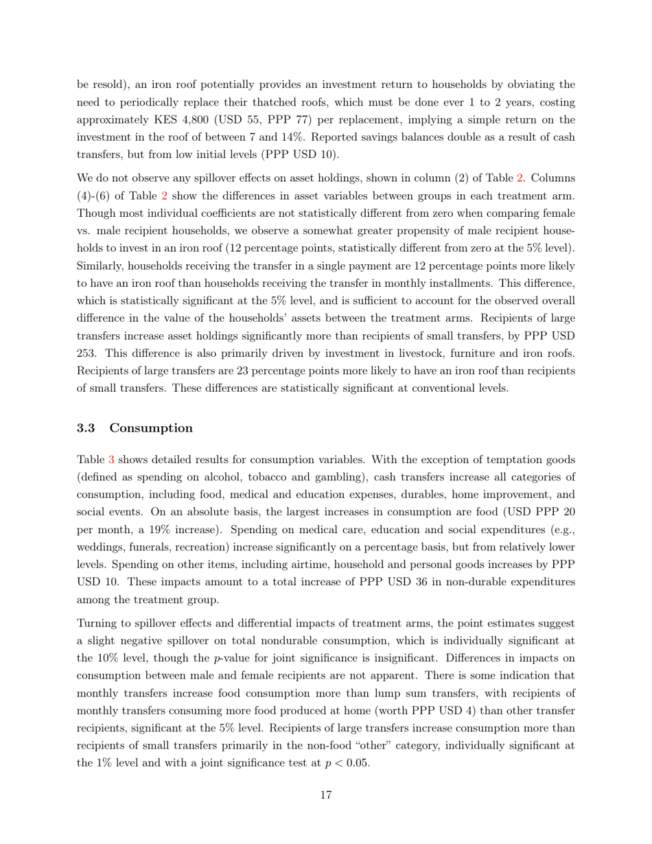 Policy Brief: Impacts of Unconditional Cash Transfers - Johannes Haushofer, Jeremy Shapiro, Page 17