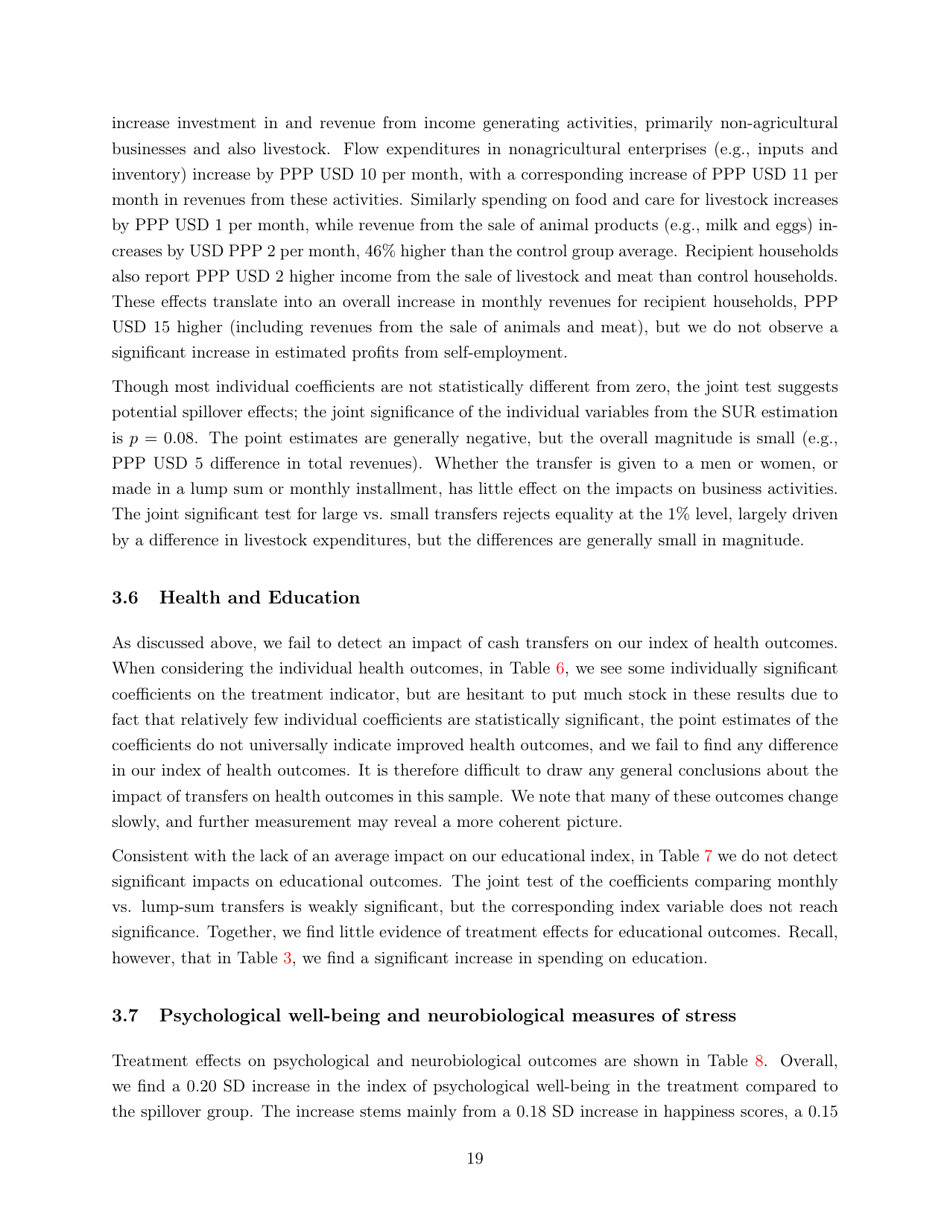 Policy Brief: Impacts of Unconditional Cash Transfers - Johannes Haushofer, Jeremy Shapiro, Page 19