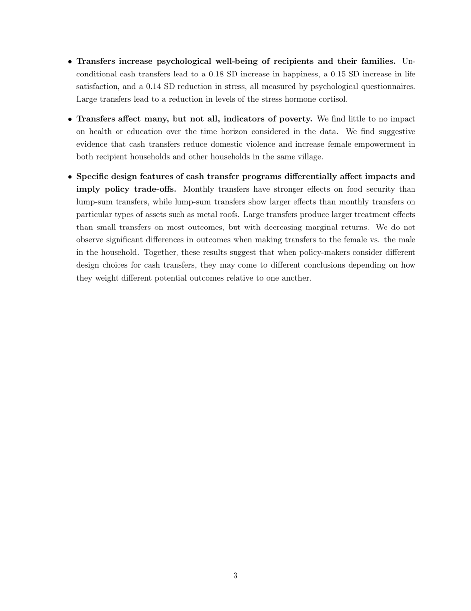 Policy Brief: Impacts of Unconditional Cash Transfers - Johannes Haushofer, Jeremy Shapiro, Page 3