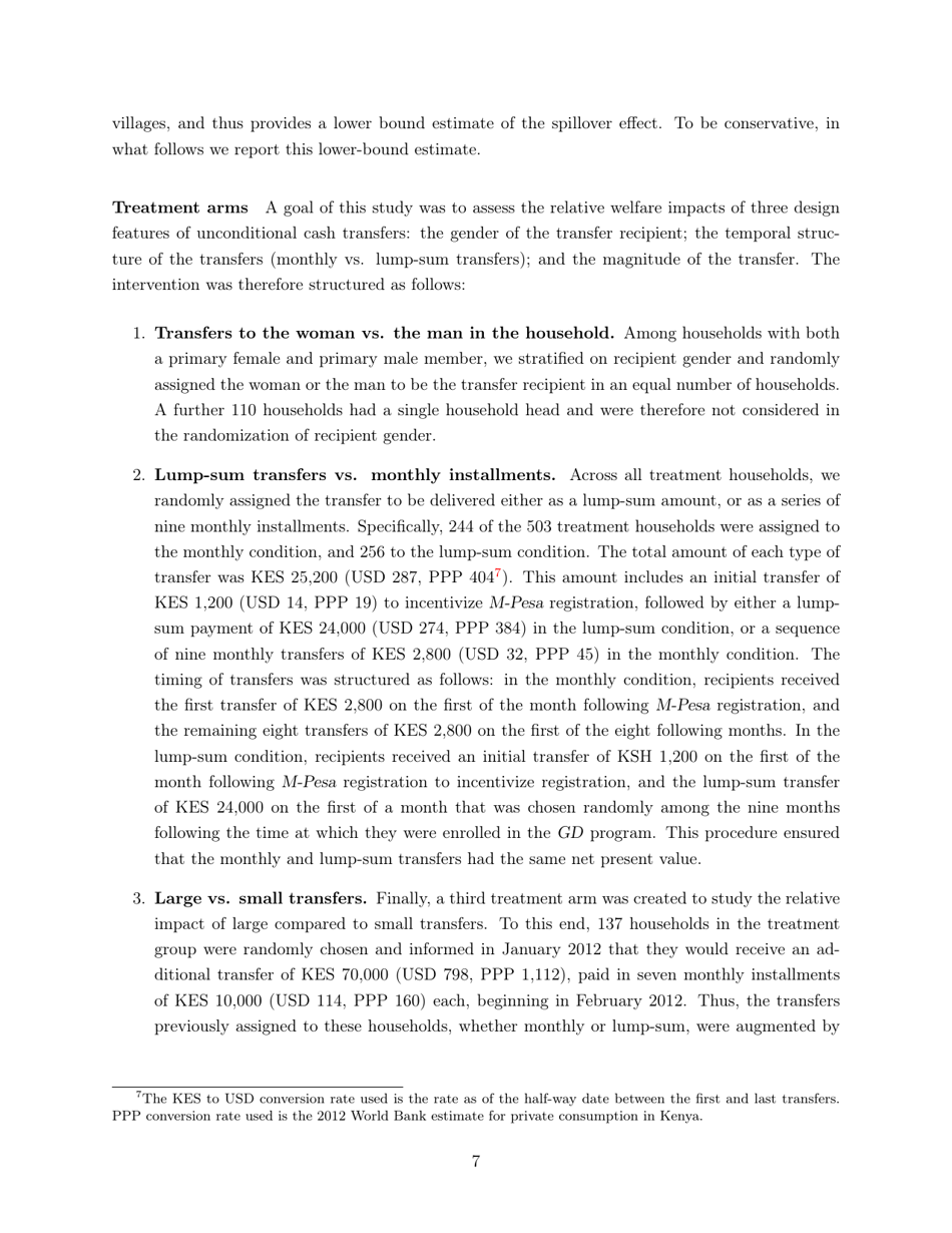 Policy Brief: Impacts of Unconditional Cash Transfers - Johannes Haushofer, Jeremy Shapiro, Page 7