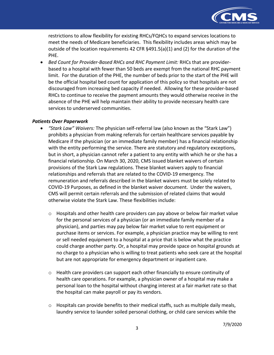 Rural Health Clinics (Rhcs) and Federally Qualified Health Centers (Fqhcs): Cms Flexibilities to Fight Covid-19, Page 3
