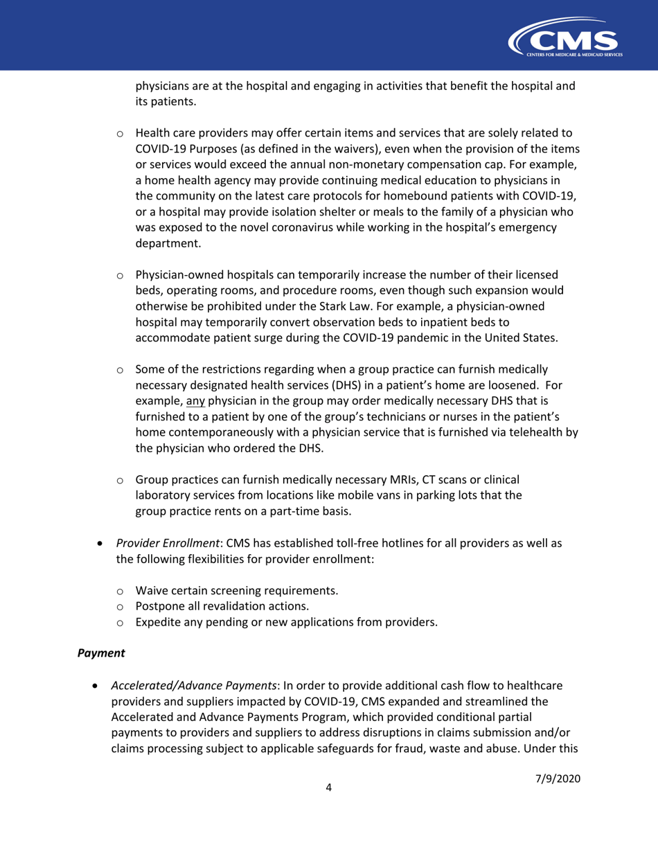 Rural Health Clinics (Rhcs) and Federally Qualified Health Centers (Fqhcs): Cms Flexibilities to Fight Covid-19, Page 4