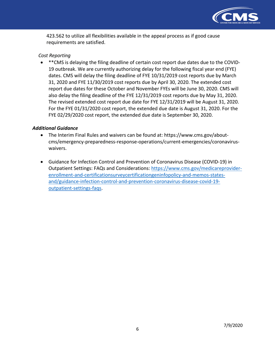 Rural Health Clinics (Rhcs) and Federally Qualified Health Centers (Fqhcs): Cms Flexibilities to Fight Covid-19, Page 6