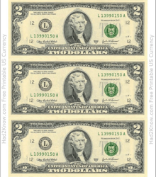 Document preview: Two Dollar Bill Template - Front