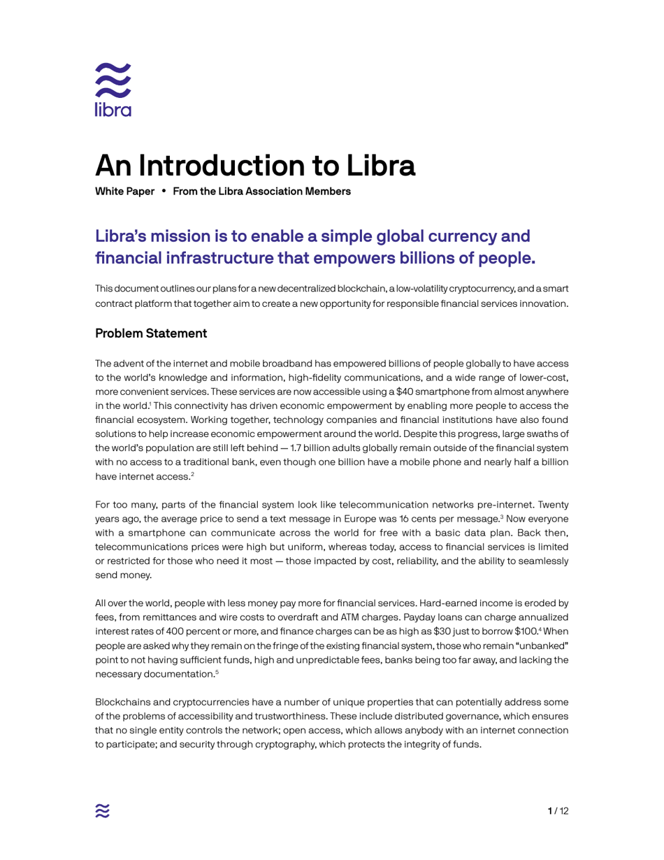 An Introduction to Libra White Paper Download Printable PDF