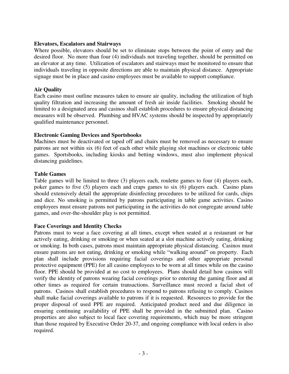 Health and Safety Guidelines for Reopening of Casino Operations - Indiana, Page 3