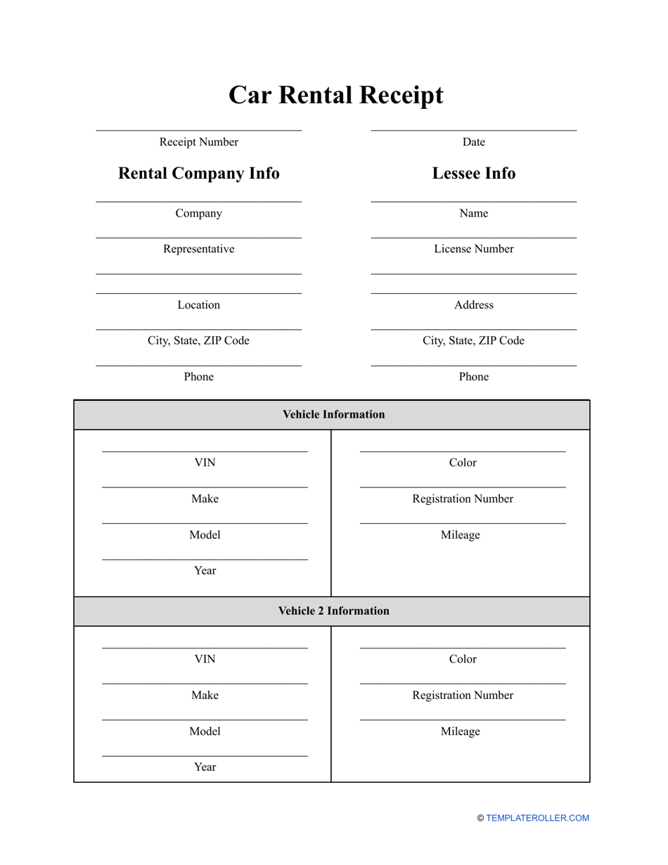 Car Rental Receipt Template Fill Out Sign Online and Download PDF