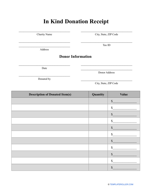 In Kind Donation Receipt Template Download Pdf