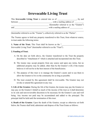 Document preview: Irrevocable Living Trust Template
