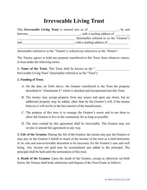 Irrevocable Living Trust Template Download Pdf