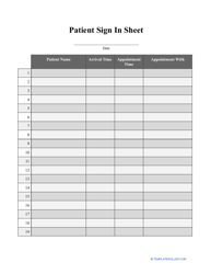 Document preview: Patient Sign in Sheet Template