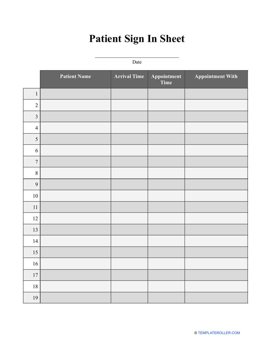 Patient Sign in Sheet Template Download Printable PDF | Templateroller