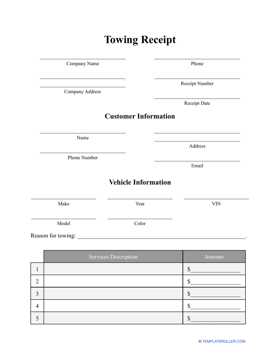 Towing Receipt Template Fill Out, Sign Online and Download PDF