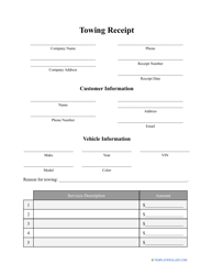 Document preview: Towing Receipt Template