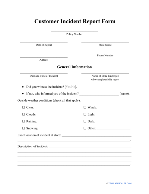 Customer Incident Report Form Download Pdf