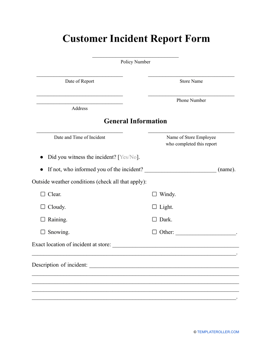 Customer Incident Report Form, Page 1