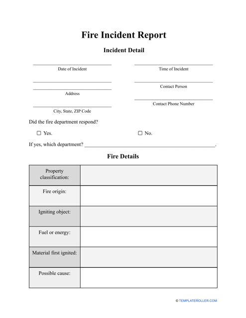 Fire Incident Report Template - Incident Detail, Fire Details Download Pdf