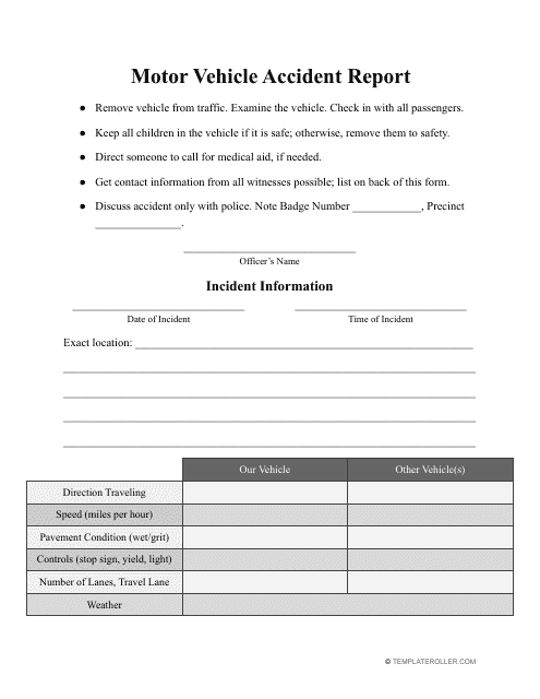 Motor Vehicle Accident Report Template Download Pdf