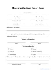 Document preview: Restaurant Incident Report Form