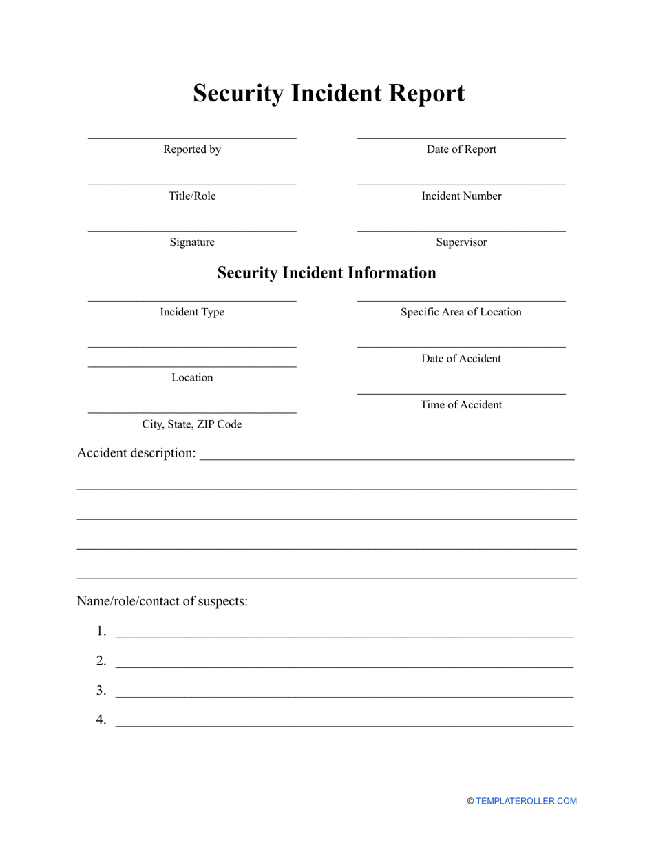 Security Incident Report Template, Page 1