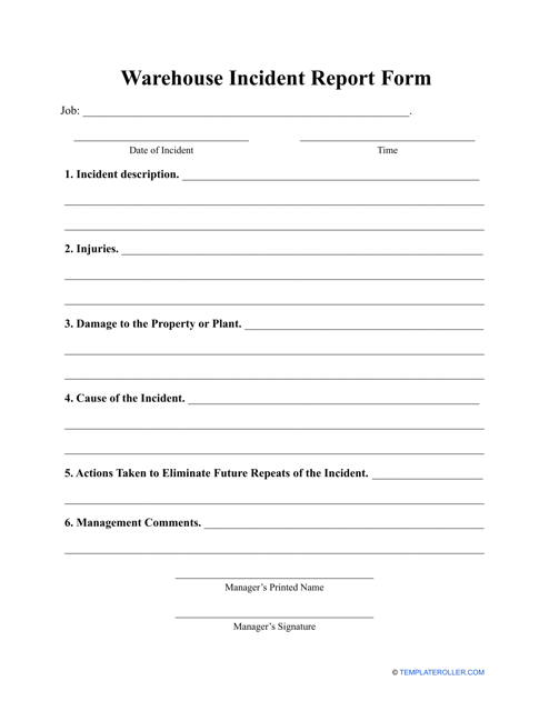 Warehouse Incident Report Form Download Pdf