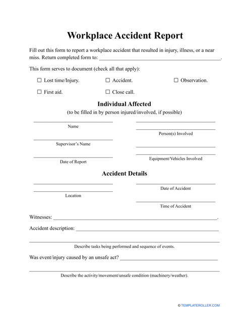 Workplace Incident Report Template Download Pdf
