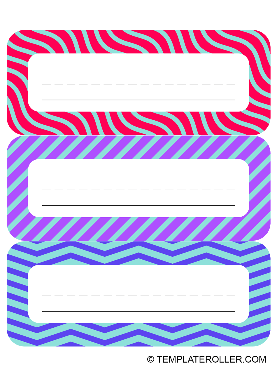 Desk Name Tag Template Red, Violet, Blue Download Printable PDF