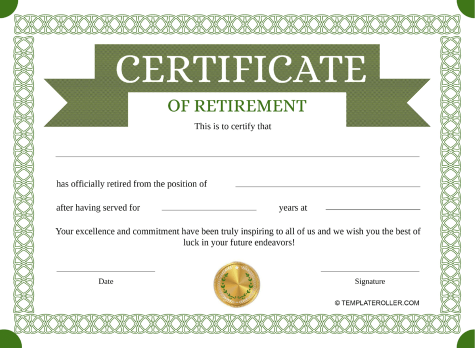 Retirement Certificate Template - Green