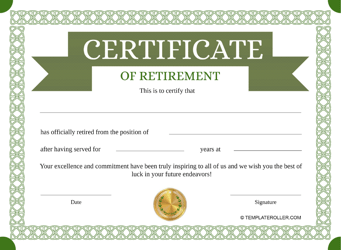 Document preview: Retirement Certificate Template - Green