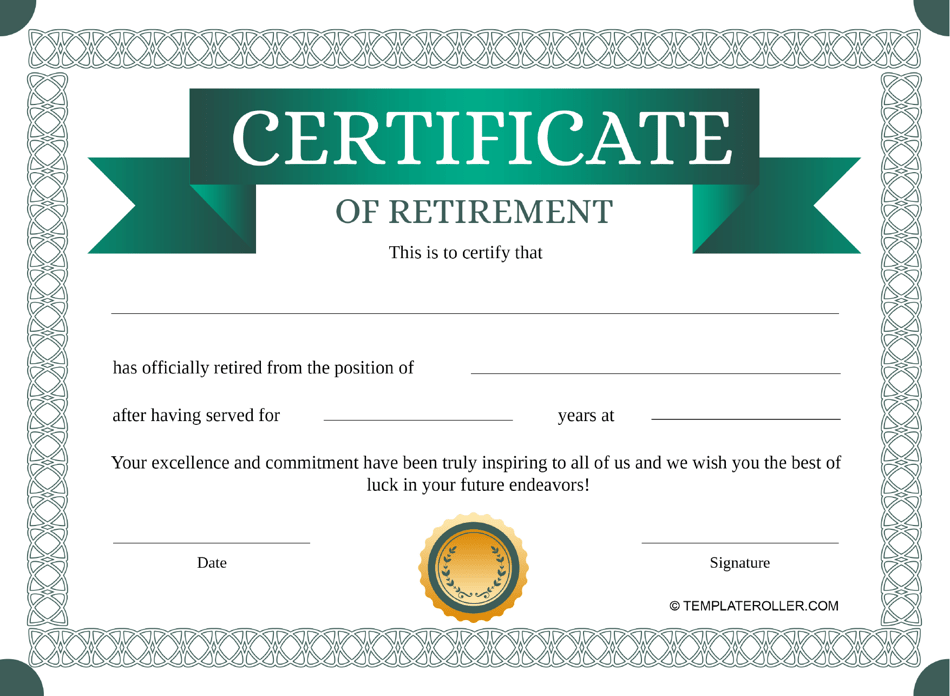 Retirement Certificate Template - Azure