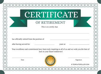 Document preview: Retirement Certificate Template - Azure