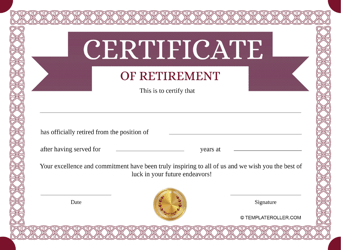 Document preview: Retirement Certificate Template - Violet