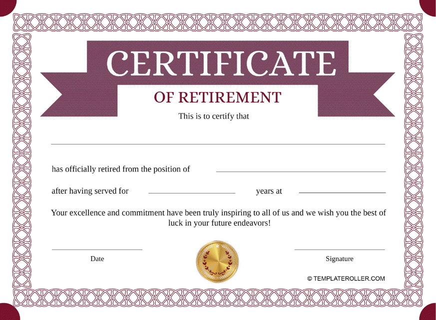 Retirement Certificate Template - Violet