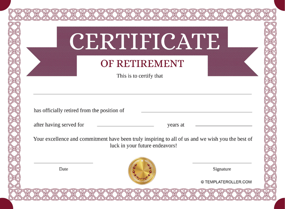 Retirement Certificate Template Violet Download Printable PDF