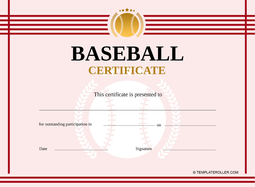 Baseball Certificate Template - Red