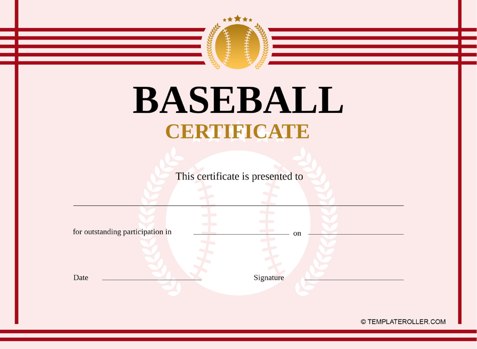 Baseball Certificate Template - Red Download Printable PDF | Templateroller