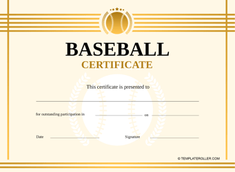 &quot;Baseball Certificate Template - Gold&quot;