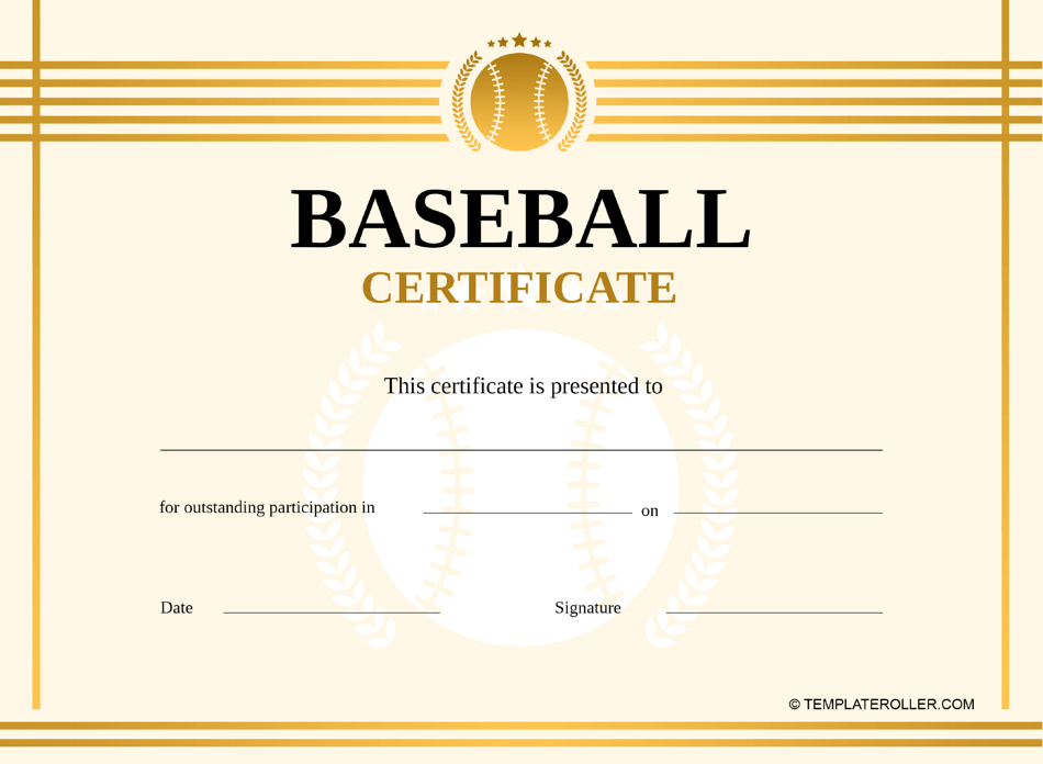 Baseball Certificate Template Gold Download Printable PDF Baseball Certificate Template Gold Download Printable PDF