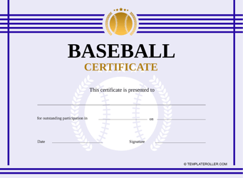 &quot;Baseball Certificate Template - Blue&quot;