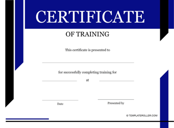 Document preview: Training Certificate Template - Blue