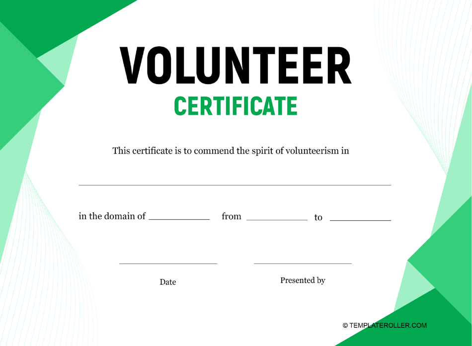 Green Volunteer Certificate Template